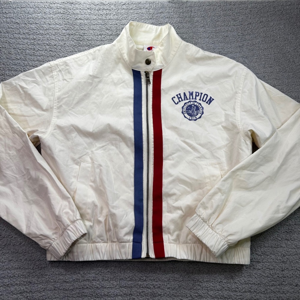 Champion Jacket Varsity Windbreaker White XS Retro Sporty Streetwear Preppy